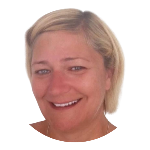 Portrait of Kim Page, Sundowns Treasurer, smiling with short blonde hair.