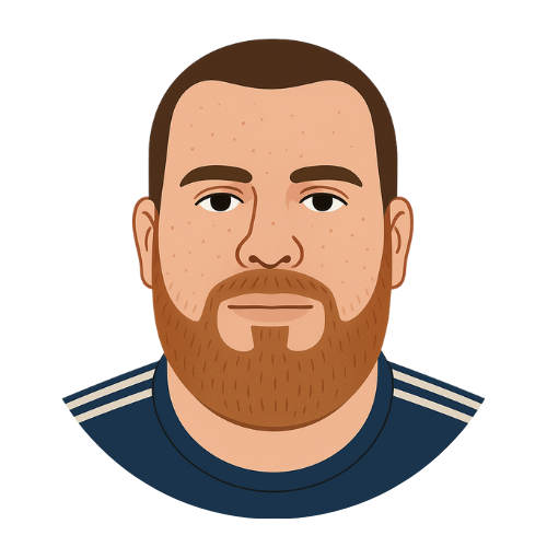 Illustrated portrait of a man with short brown hair and ginger beard, representing board member Ian Kaney.